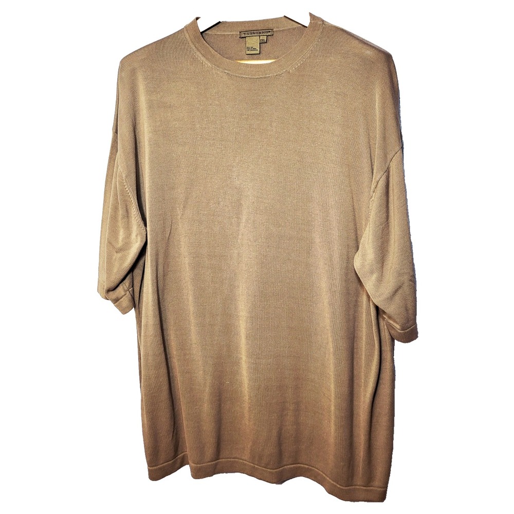 Tulliano Mens Tan Short Sleeve Silk Top Drop Shoulder Light Weight Sz XXL Luxury